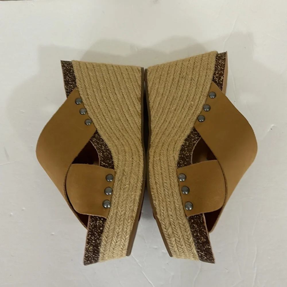 Lucky Brand LK-Neeka Tan Leather Platform Wedges Espadrilles 8.5 NWT